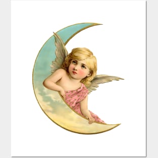 Vintage Angel Moon Posters and Art